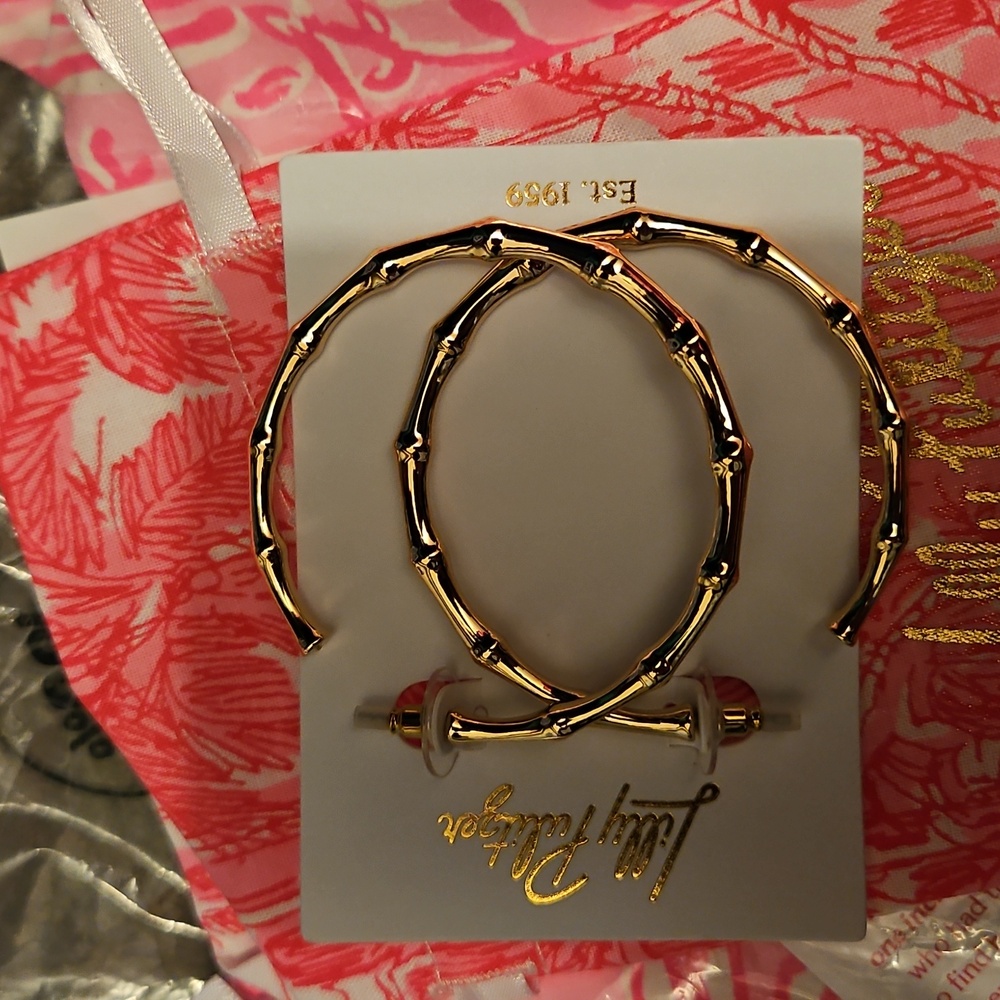 Lilly Pulitzer Bamboo-Style Gold Hoop Earrings - Picture 2 of 4